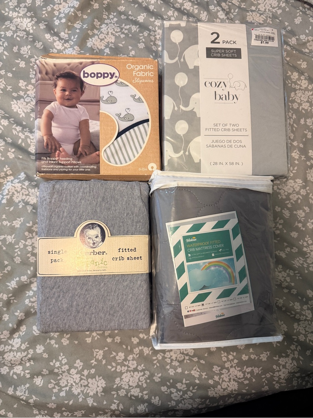 Boppy Organic Fabric Slipcover & Cozy Baby Gray Crib Sheets - 2 Pack